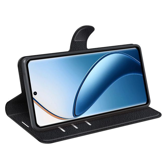Realme 12+ Handy Hülle - Litchi Leder Bookcover Series - schwarz