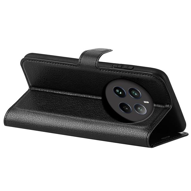 Realme 12+ Handy Hülle - Litchi Leder Bookcover Series - schwarz