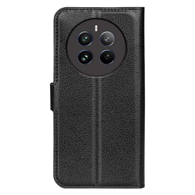 Realme 12+ Handy Hülle - Litchi Leder Bookcover Series - schwarz