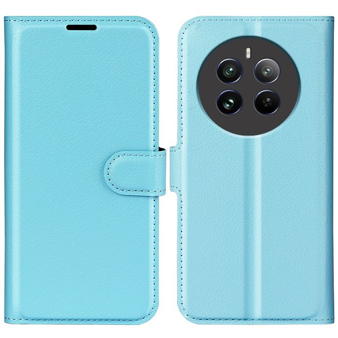Realme 12+ Handy Hülle - Litchi Leder Bookcover Series - blau