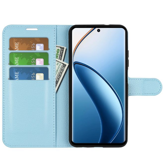 Realme 12+ Handy Hülle - Litchi Leder Bookcover Series - blau