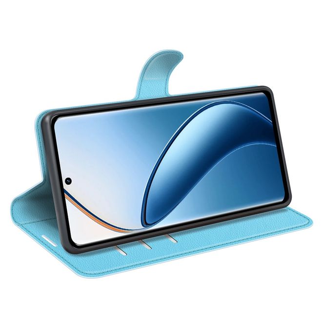 Realme 12+ Handy Hülle - Litchi Leder Bookcover Series - blau