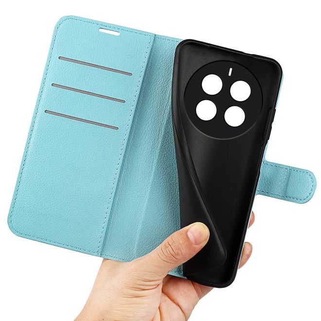 Realme 12+ Handy Hülle - Litchi Leder Bookcover Series - blau