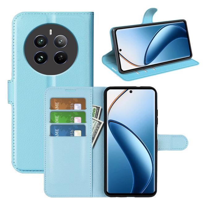 Realme 12+ Handy Hülle - Litchi Leder Bookcover Series - blau