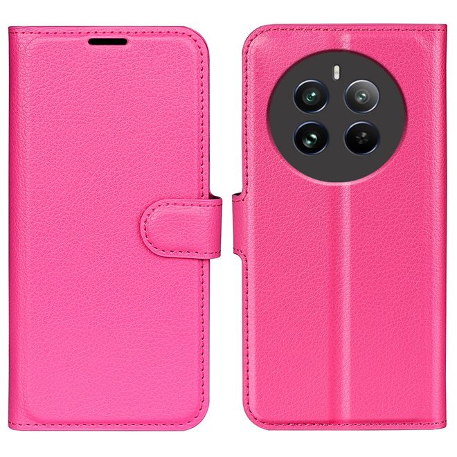 Realme 12+ Handy Hülle - Litchi Leder Bookcover Series - rosa