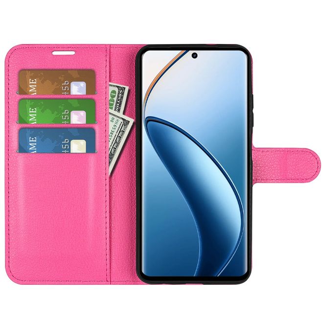 Realme 12+ Handy Hülle - Litchi Leder Bookcover Series - rosa