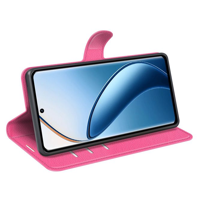 Realme 12+ Handy Hülle - Litchi Leder Bookcover Series - rosa