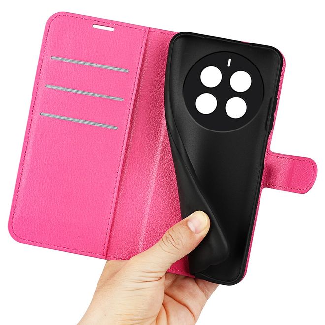 Realme 12+ Handy Hülle - Litchi Leder Bookcover Series - rosa