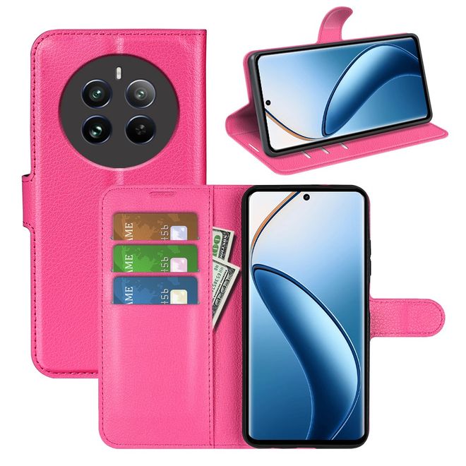 Realme 12+ Handy Hülle - Litchi Leder Bookcover Series - rosa