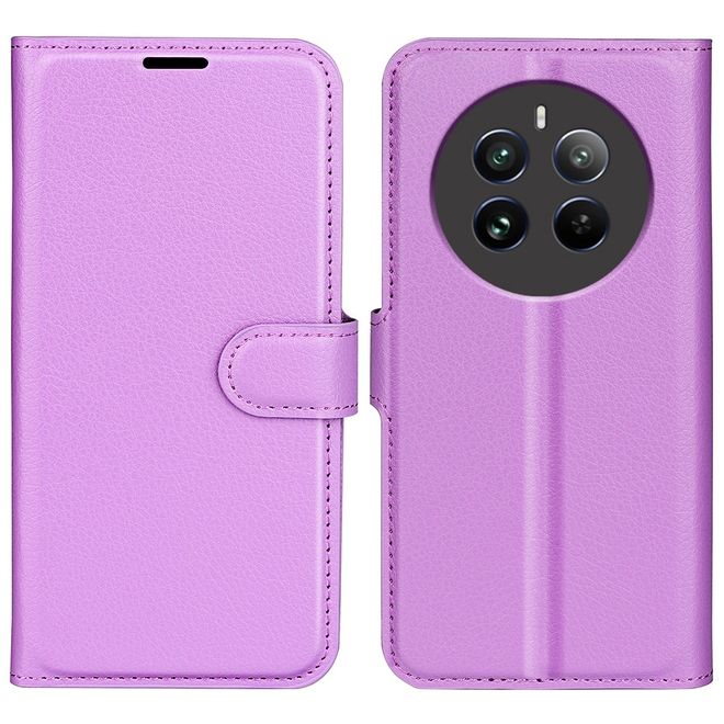 Realme 12+ Handy Hülle - Litchi Leder Bookcover Series - purpur