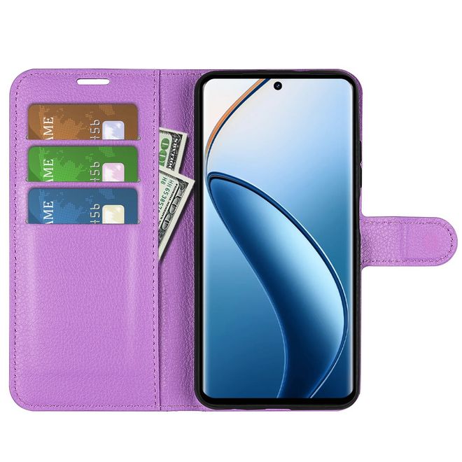 Realme 12+ Handy Hülle - Litchi Leder Bookcover Series - purpur