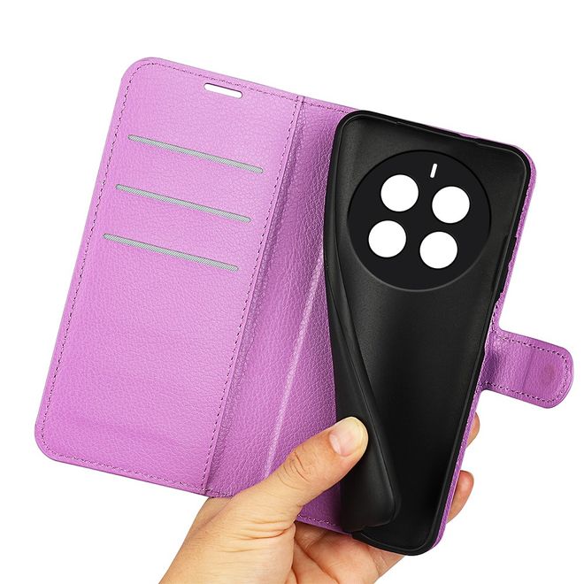 Realme 12+ Handy Hülle - Litchi Leder Bookcover Series - purpur