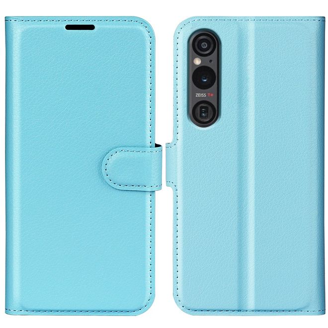 Sony Xperia 1 VI Handy Hülle - Litchi Leder Bookcover Series - blau