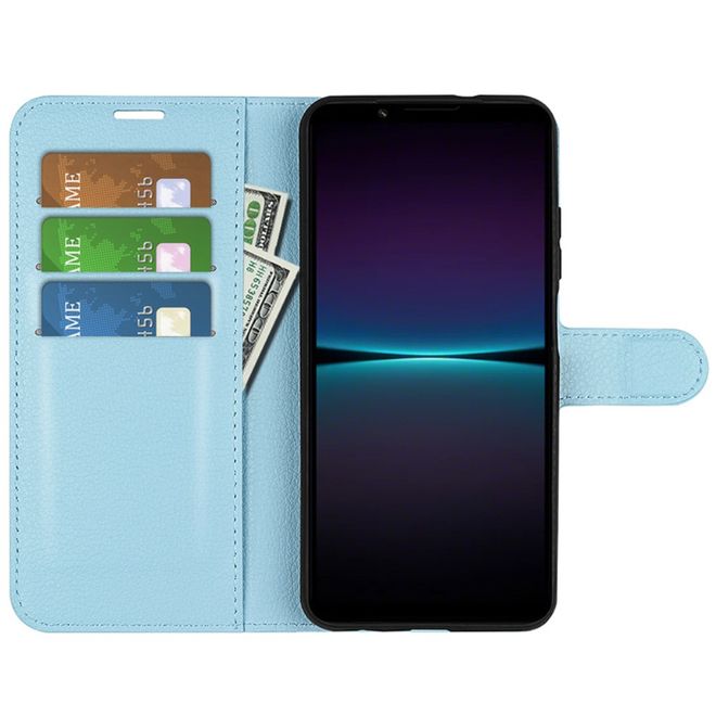 Sony Xperia 1 VI Handy Hülle - Litchi Leder Bookcover Series - blau