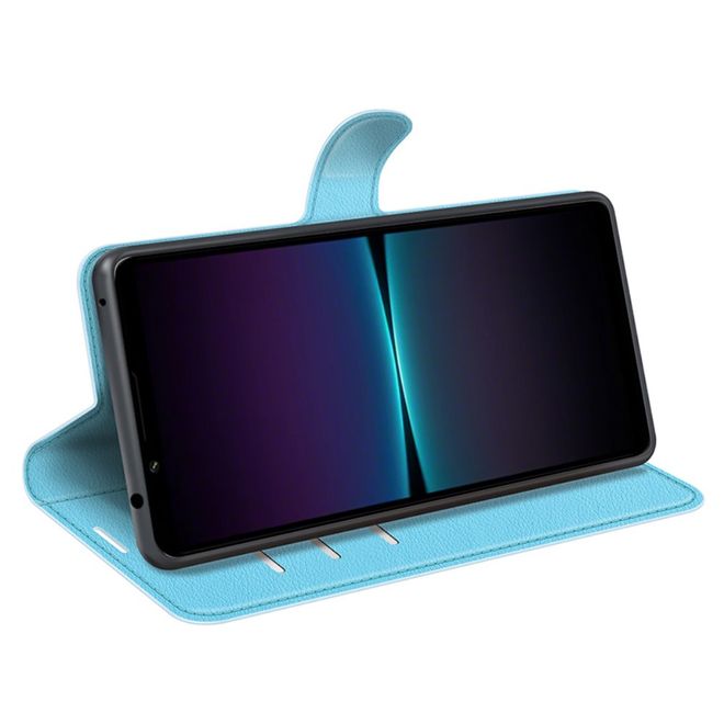 Sony Xperia 1 VI Handy Hülle - Litchi Leder Bookcover Series - blau