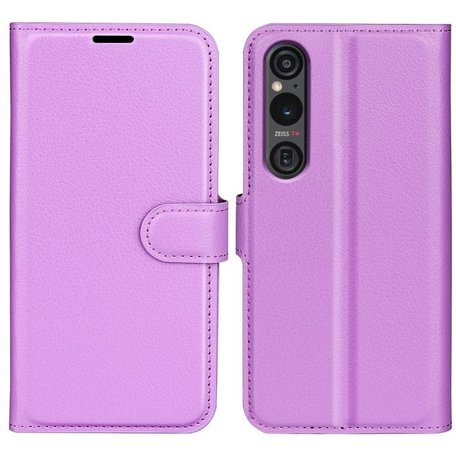 Sony Xperia 1 VI Handy Hülle - Litchi Leder Bookcover Series - purpur