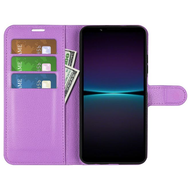 Sony Xperia 1 VI Handy Hülle - Litchi Leder Bookcover Series - purpur