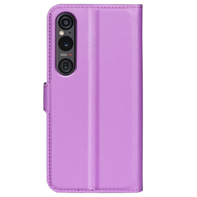 Sony Xperia 1 VI Handy Hülle - Litchi Leder Bookcover Series - purpur