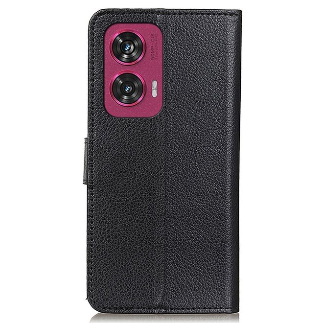 Motorola Edge 50 Fusion Handy Hülle - Litchi Leder Bookcover Series - schwarz