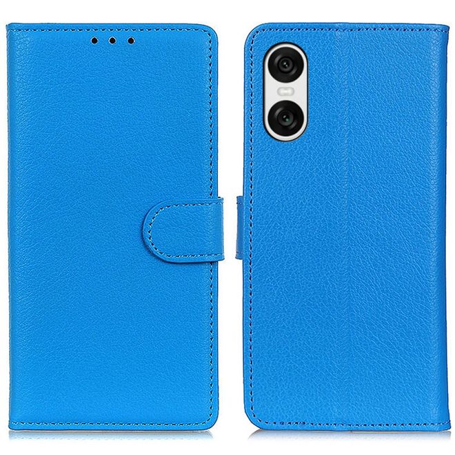 Sony Xperia 10 VI Handy Hülle - Litchi Leder Bookcover Series - blau