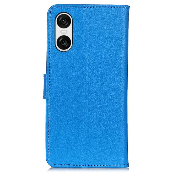 Sony Xperia 10 VI Handy Hülle - Litchi Leder Bookcover Series - blau