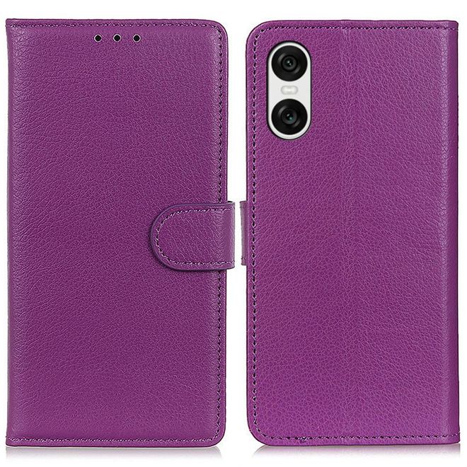 Sony Xperia 10 VI Handy Hülle - Litchi Leder Bookcover Series - purpur