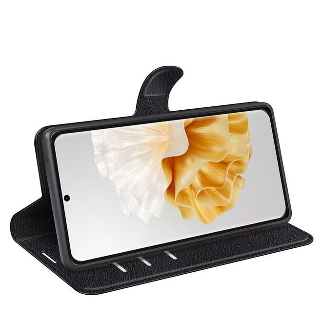 Huawei Pura 70 Handy Hülle - Litchi Leder Bookcover Series - schwarz