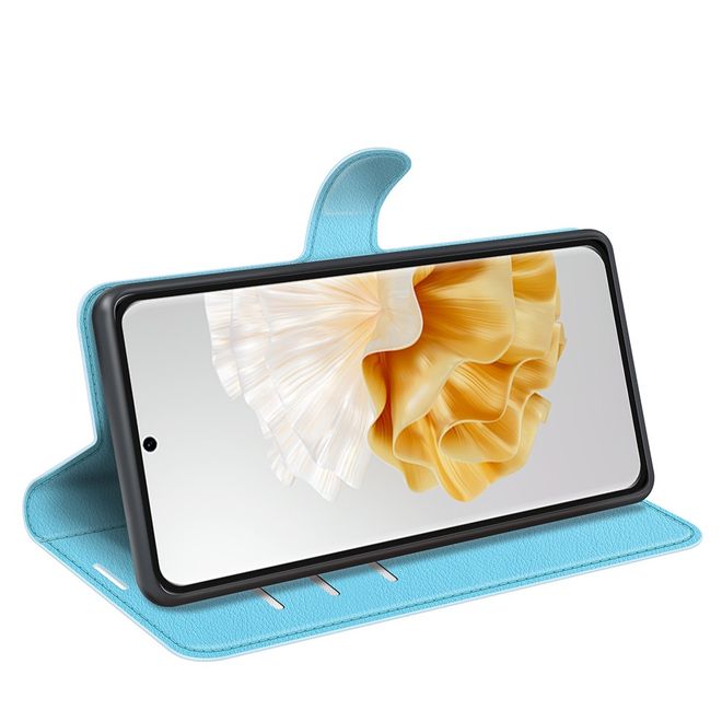 Huawei Pura 70 Handy Hülle - Litchi Leder Bookcover Series - blau