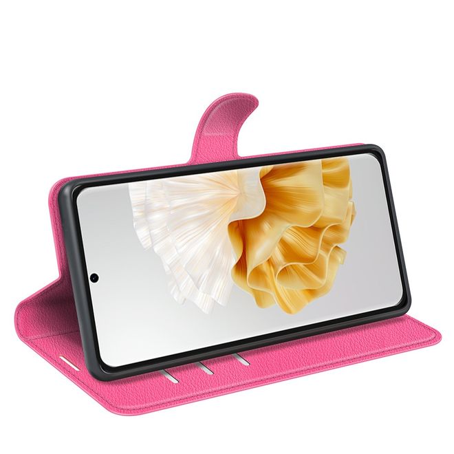 Huawei Pura 70 Handy Hülle - Litchi Leder Bookcover Series - rosa