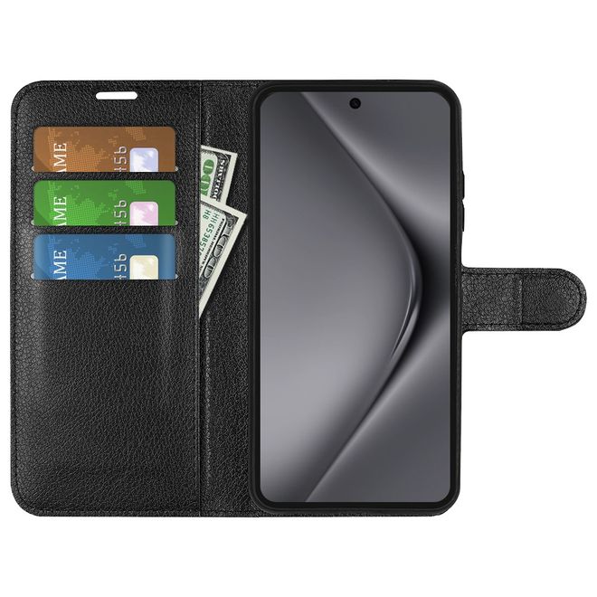 Huawei Pura 70 Pro / Pura 70 Pro+ Handy Hülle - Litchi Leder Bookcover Series - schwarz