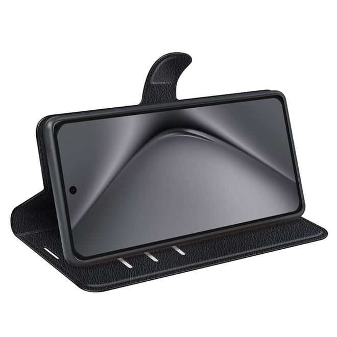 Huawei Pura 70 Pro / Pura 70 Pro+ Handy Hülle - Litchi Leder Bookcover Series - schwarz