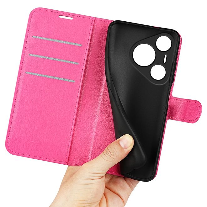 Huawei Pura 70 Pro / Pura 70 Pro+ Handy Hülle - Litchi Leder Bookcover Series - rosa
