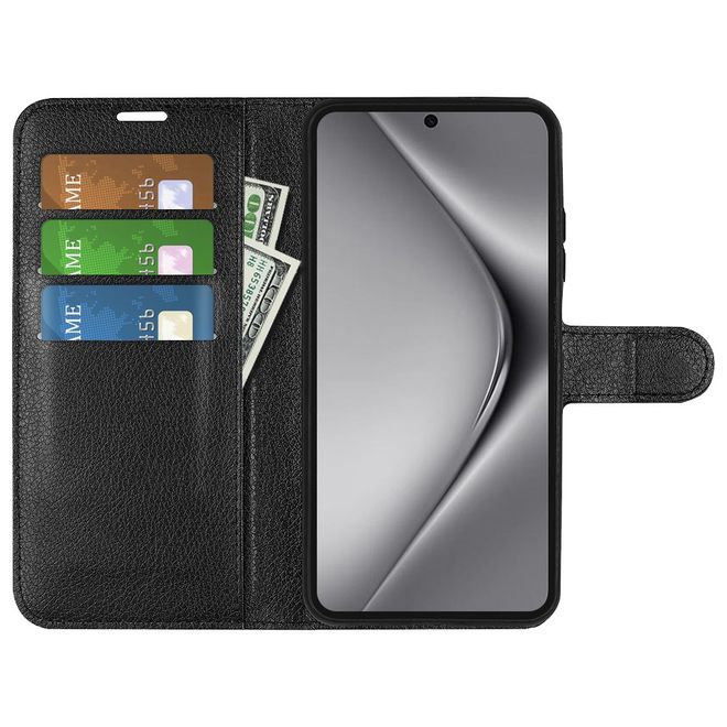 Huawei Pura 70 Ultra Handy Hülle - Litchi Leder Bookcover Series - schwarz