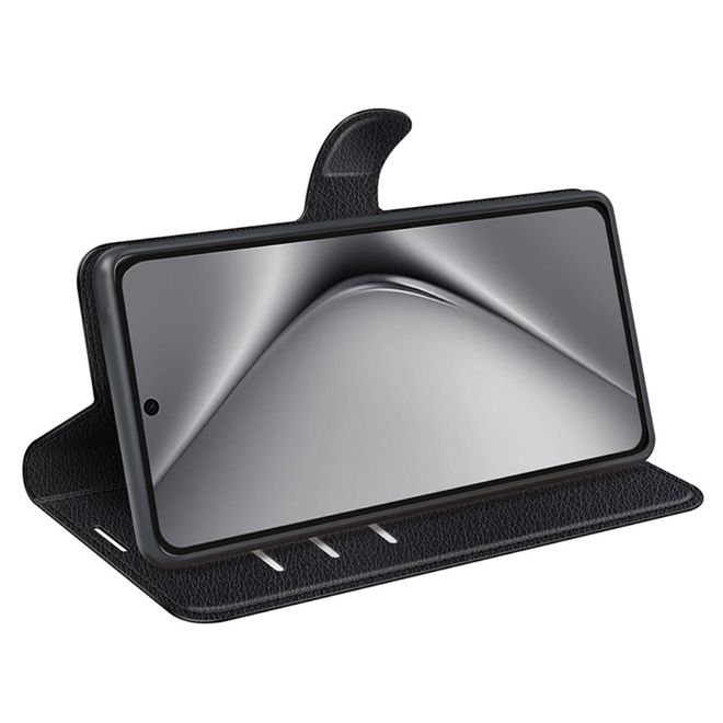 Huawei Pura 70 Ultra Handy Hülle - Litchi Leder Bookcover Series - schwarz