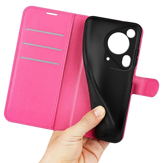 Huawei Pura 70 Ultra Handy Hülle - Litchi Leder Bookcover Series - rosa