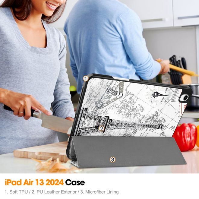 iPad Air 13 (2026/2025/2024) Hülle - Dreifach faltbares Case aus Leder - Eiffelturm