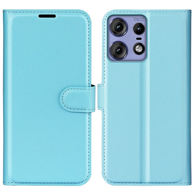 Motorola Edge 50 Pro Handy Hülle - Litchi Leder Bookcover Series - blau