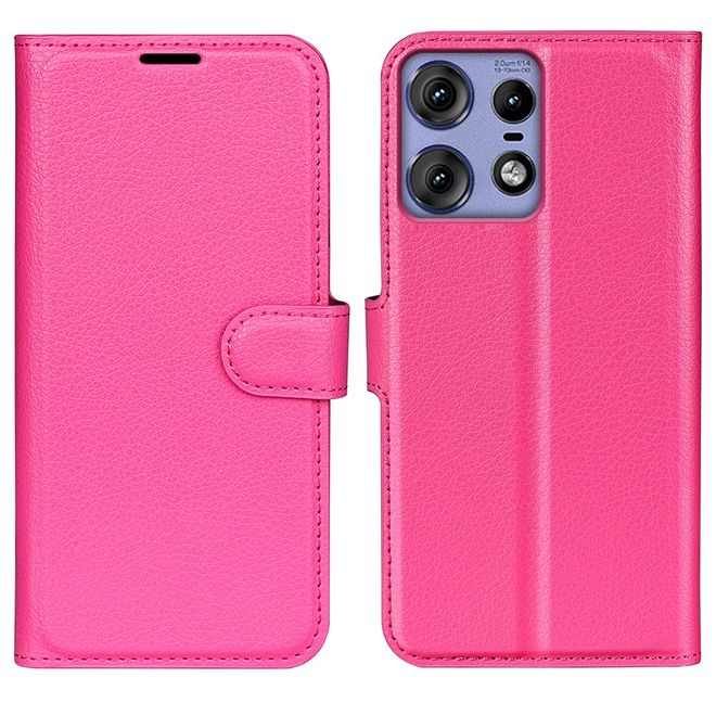 Motorola Edge 50 Pro Handy Hülle - Litchi Leder Bookcover Series - rosa