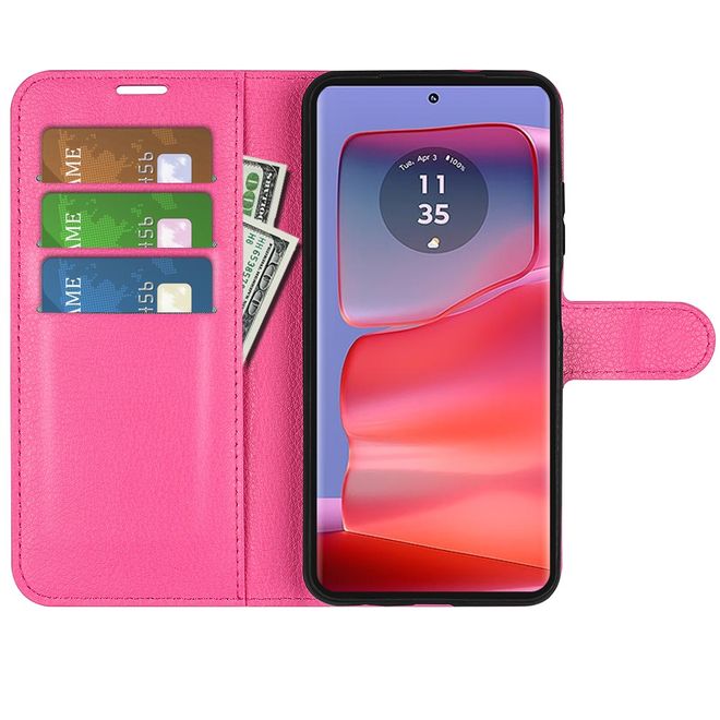 Motorola Edge 50 Pro Handy Hülle - Litchi Leder Bookcover Series - rosa