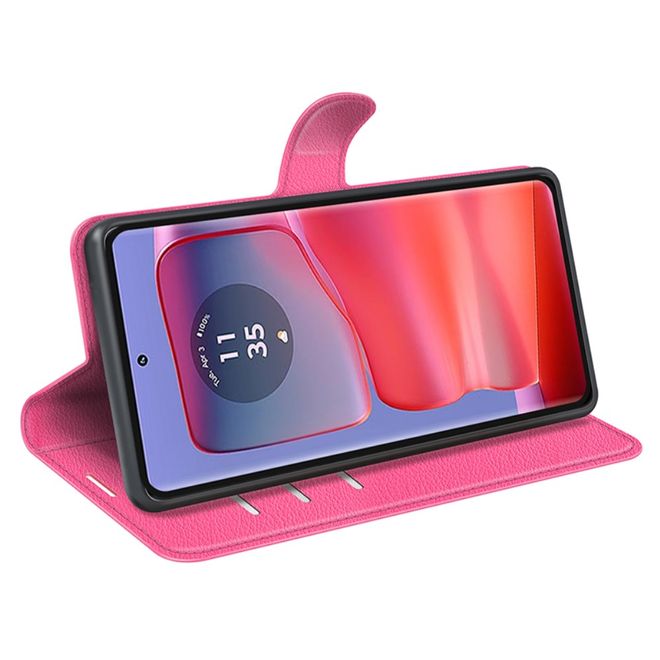 Motorola Edge 50 Pro Handy Hülle - Litchi Leder Bookcover Series - rosa