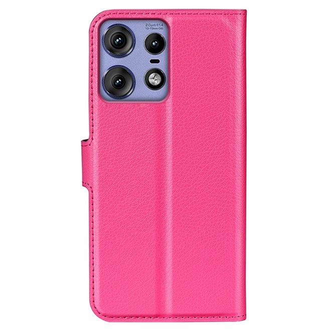 Motorola Edge 50 Pro Handy Hülle - Litchi Leder Bookcover Series - rosa