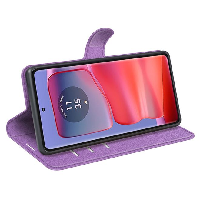 Motorola Edge 50 Pro Handy Hülle - Litchi Leder Bookcover Series - purpur