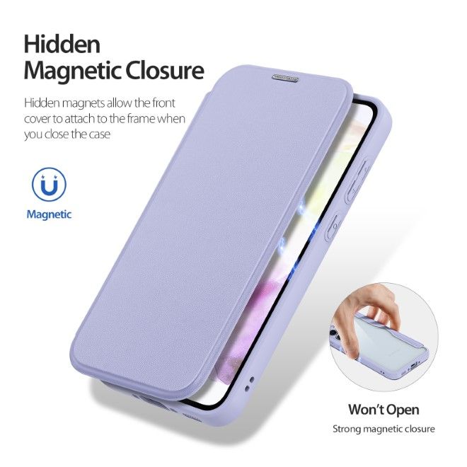 Dux Ducis - Samsung Galaxy A35 5G Hülle - Leder Bookcover mit Standfunktion - Skin X Pro Series - purpur