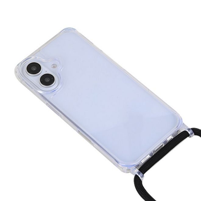 MU Style - iPhone 16 Handykette - Necklace TPU Umhänge Hülle - Elegance Series - transparent/schwarz