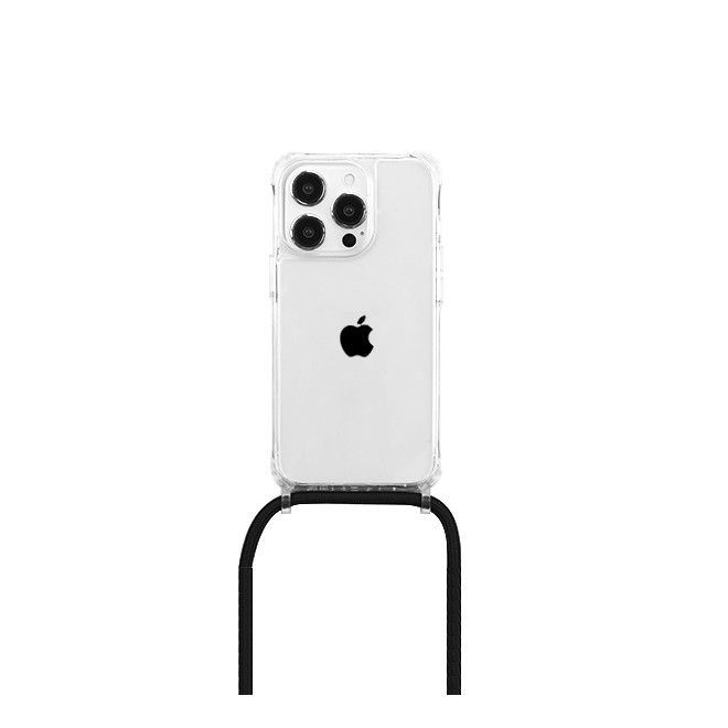 MU Style - iPhone 16 Pro Phone Necklace - TPU Crossbody Case - Elegance Series - Transparent/Black
