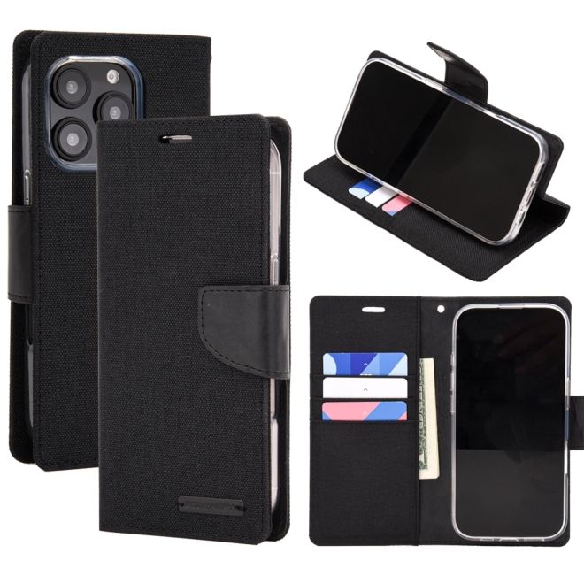 Goospery - iPhone 16 Pro Hülle - Bookcover - Canvas Diary Series - schwarz