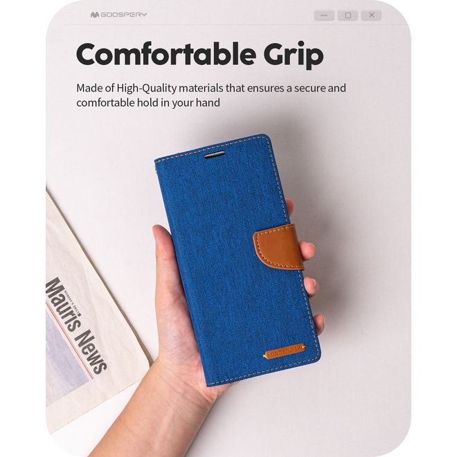 Goospery - iPhone 16 Pro Hülle - Bookcover - Canvas Diary Series - grau/camel