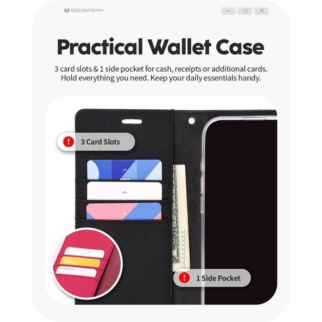 Goospery - iPhone 16 Pro Hülle - Bookcover - Canvas Diary Series - blau/camel