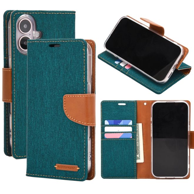 Goospery - iPhone 16 Hülle - Bookcover - Canvas Diary Series - grün/camel