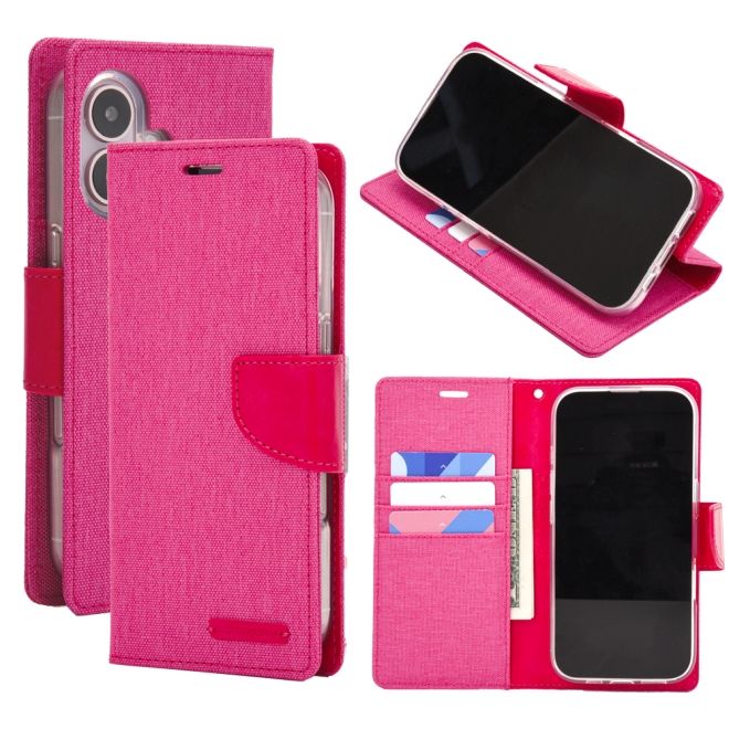 Goospery - iPhone 16 Hülle - Bookcover - Canvas Diary Series - pink